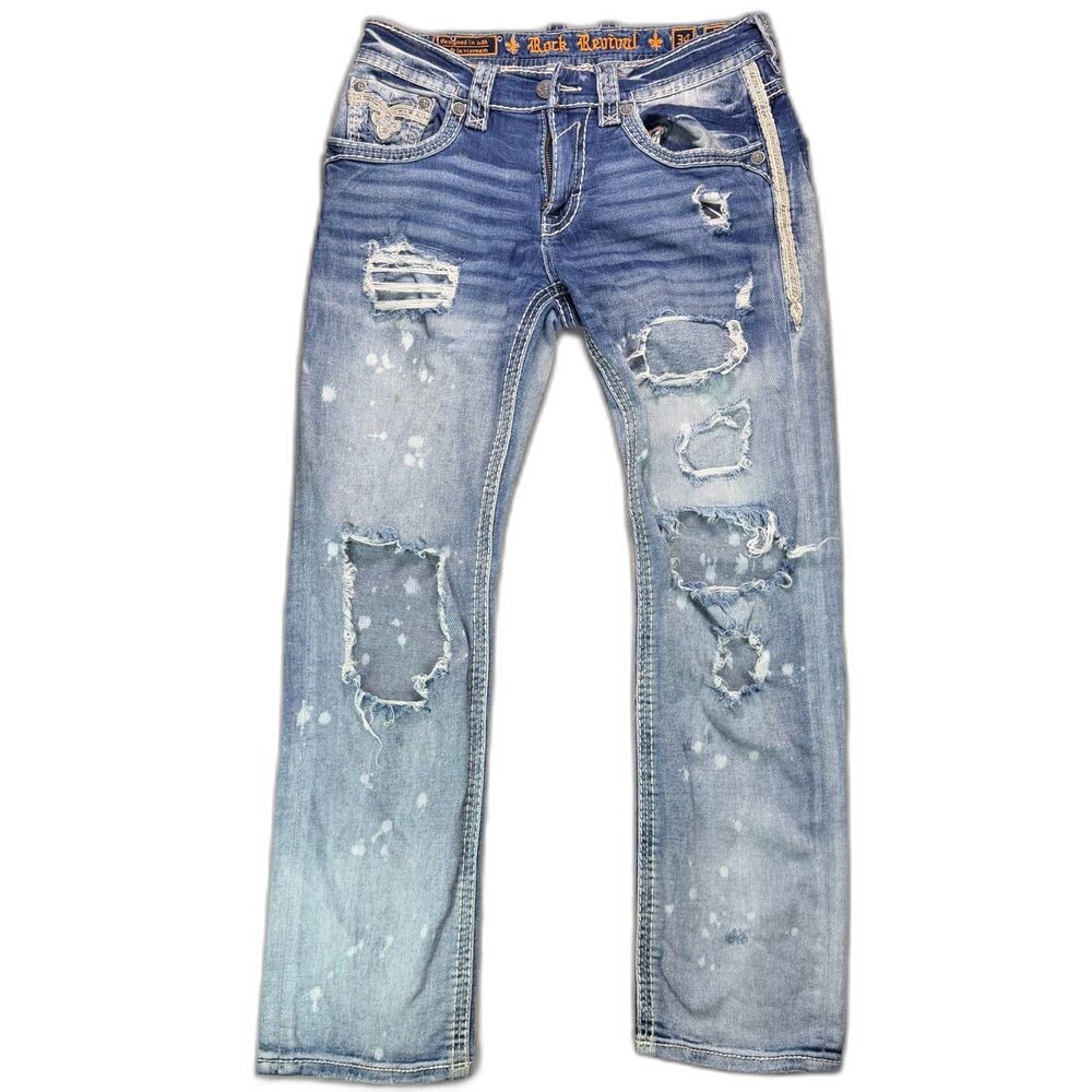 Rock Revival Straight Jeans Mens 34 Distressed Y2K